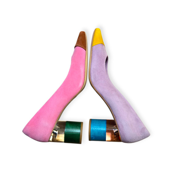 Charlotte Stone Risa Suede Nassau Mismatched Cap Toe Pump Heels Size 8 - Picture 6 of 9